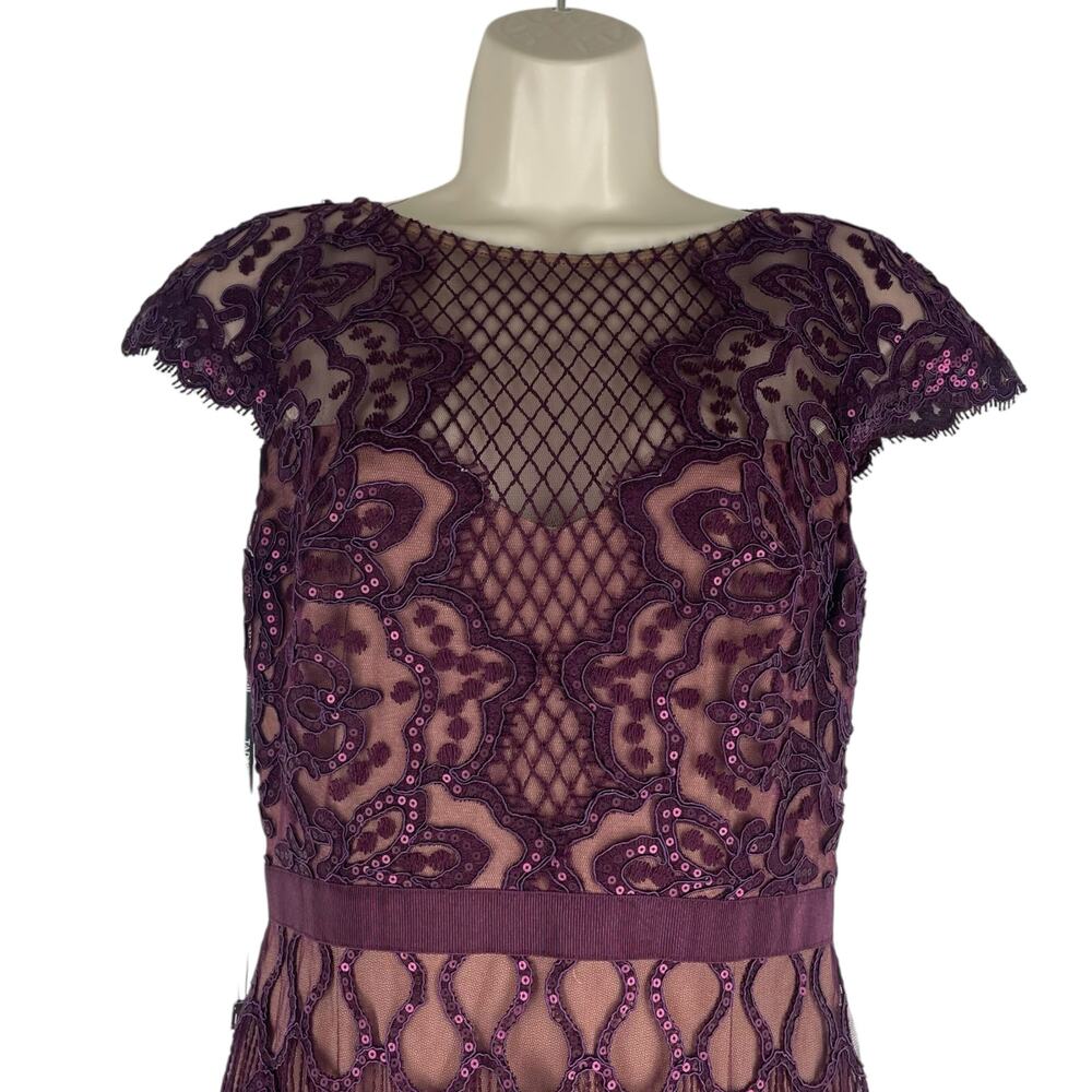 Tadashi Shoji Miranda Sequin Embroider Cocktail Dress Mulberry Size 4 - Picture 5 of 11